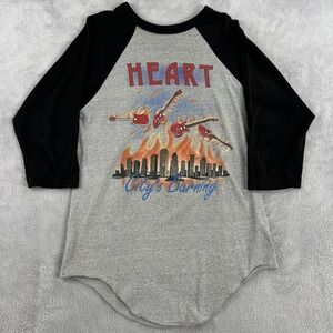 Vtg 80's Tour Heart Private Audition 1982 Raglan Shirt M Gray Black Men Band Tee